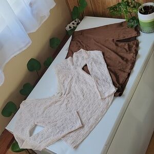 Just Quella size S/M outfitBrown Mini skirt western Cowgirl rodeo silk lace Top